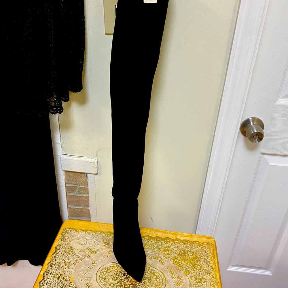 Black Knit Thigh High Women Boots